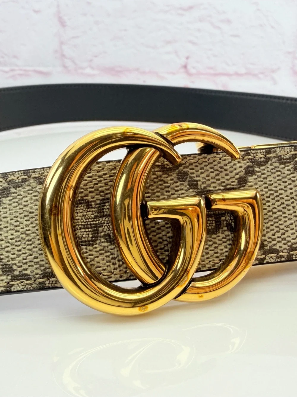 Gucci Gg Supreme Marmont Reversible Belt Monogram Black 80/32